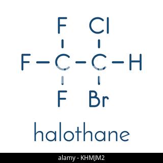 Halothane general anesthetic drug molecule. Skeletal formula. Stock Vector