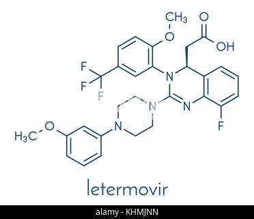 letermovir cytomegalovirus (CMV) drug molecule. Skeletal formula. Stock Vector