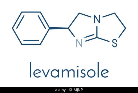 Levamisole antihelmintic drug molecule. levorotary isomer of tetramisole. Skeletal formula. Stock Vector