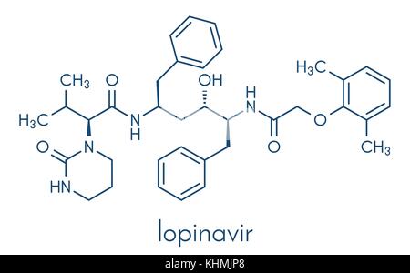 Lopinavir HIV drug molecule. Protease inhibitor class antiretroviral. Skeletal formula. Stock Vector