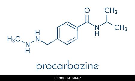 Procarbazine cancer drug molecule. Alkylating agent used in treatment of Hodgkin's lymphoma and glioblastoma brain cancer. Skeletal formula. Stock Vector