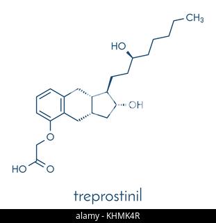 Treprostinil pulmonary arterial hypertension drug molecule. Synthetic analog of prostacyclin (PGI2). Skeletal formula. Stock Vector