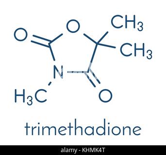 Trimethadione anticonvulsant drug molecule. Used in treatment of seizures. Skeletal formula. Stock Vector