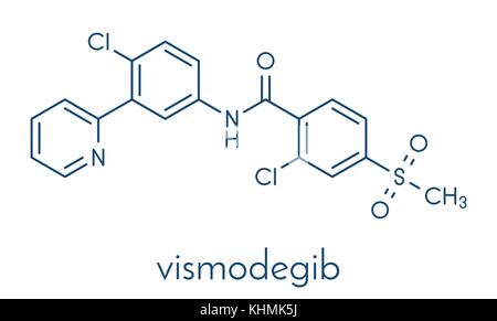 Vismodegib cancer drug molecule. Used in treatment of basal cell carcinoma. Skeletal formula. Stock Vector