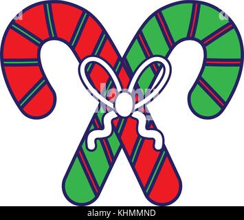 mery christmas sweet walking stick with ribbon decoration vector illustration Stock Vector
