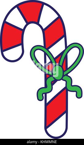mery christmas sweet walking stick with ribbon decoration vector illustration Stock Vector