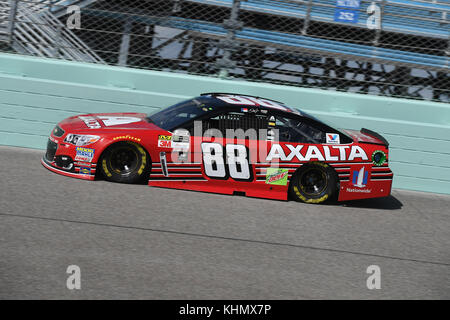 Homestead, FL, USA. 17th Nov, 2017. Dale Earnhardt Jr., driver of the #88 AXALTA Chevrolet, drives during practice for the Monster Energy NASCAR Cup Series Championship Ford EcoBoost 400 at Homestead-Miami Speedway on November 17, 2017 in Homestead, Florida. Credit: Mpi04/Media Punch/Alamy Live News Stock Photo