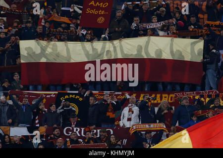 Olympic Stadium, ROME, Italy. 18th Nov, 2017. Supporters of Roma cheer for their team during their Italian Serie A soccer match. Credit: Giampiero Sposito/Alamy Live News Stock Photo