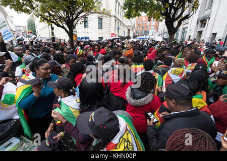 London, London, UK. 18th Nov, 2017. Hundreds gather outside the Zimbabwe embassy in London to protest against Robert Mugabe Credit: ZUMA Press, Inc./Alamy Live News Stock Photo