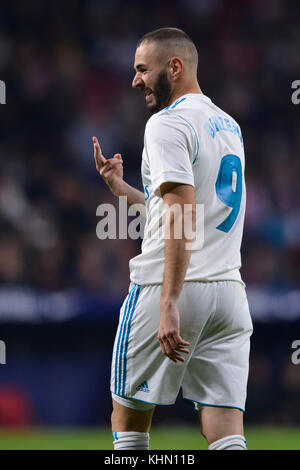 Madrid, Spain. 18th Nov, 2017. Benzema during the match between Atletico de Madrid vs. Real Madrid, week 12 of La Liga at Wanda Metropolitano stadium, Madrid, SPAIN - 18th November of 2017. Credit: Gtres Información más Comuniación on line, S.L./Alamy Live News Stock Photo