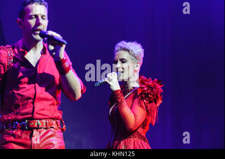 Liverpool, UK. 18th Nov, 2017. 90s pop band, Steps, perform during their 20th anniversary UK 'Party On The Dancefloor' tour, at the Liverpool Echo Arena. Pictured are Lee Latchford-Evans and Claire Richards. Credit: Paul Warburton/Alamy Live News Stock Photo