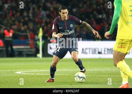 Paris, France. 18th Nov, 2017. Angel Di Maria in action during the French Ligue 1 soccer match between Paris Saint Germain (PSG) and FC Nantes at Parc des Princes. Credit: Nicolas Briquet/SOPA/ZUMA Wire/Alamy Live News Stock Photo