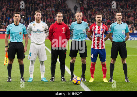 Madrid, Spain. 18th November, 2017. Sergio Ramos y Gabi during a Spanish La Liga soccer match between Atletico Madrid and Real Madrid at the Metropolitano stadium in Madrid, Spain, Saturday, Nov. 18, 2017. Credit: Gtres Información más Comuniación on line, S.L./Alamy Live News Stock Photo