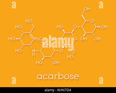 Acarbose diabetes drug molecule. Blocks carbohydrate digestion by ...