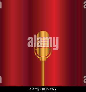A golden microphone set on a red background Stock Vector