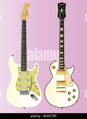 The definitive rock and roll guitars in white over a pink background Stock Vector