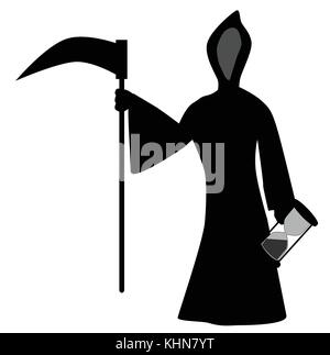 Old father time with hour glass and scythe isolated over white. Stock Vector