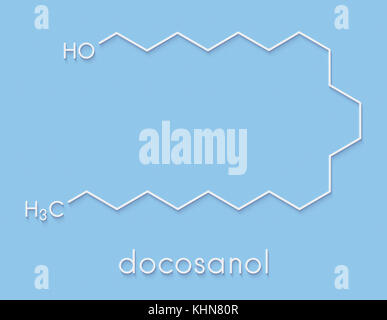 Docosanol (behenyl alcohol) antiviral drug molecule. Used in treatment of cold sores (herpes simplex virus). Skeletal formula. Stock Photo