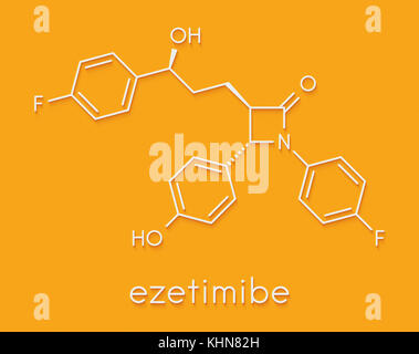 Ezetimibe cholesterol-lowering drug molecule. Skeletal formula. Stock Photo