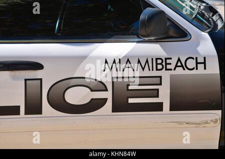 Miami Beach Police squad car on beach at South Beach, Miami, Florida, USA. Stock Photo