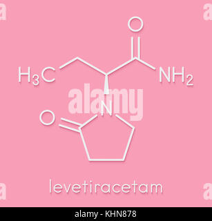 Levetiracetam epilepsy (seizures) drug molecule. S-isomer of etiracetam. Skeletal formula. Stock Photo