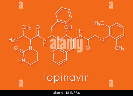 Lopinavir HIV drug molecule. Protease inhibitor class antiretroviral. Skeletal formula. Stock Photo