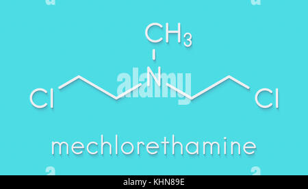 Chlormethine (mechlorethamine, mustine, HN2) cancer chemotherapy drug molecule. Nitrogen mustard compound also used a blister agent (chemical weapon). Stock Photo