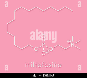 Miltefosine leishmaniasis drug molecule. Skeletal formula. Stock Photo