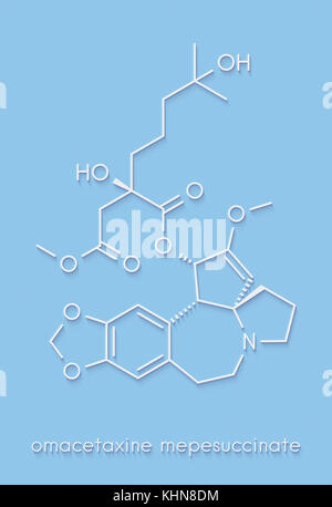 Omacetaxine mepesuccinate cancer drug molecule. Used in treatment of chronic myelogenous leukemia (CML). Skeletal formula. Stock Photo