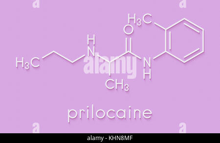 Prilocaine local anesthetic drug molecule. Blue skeletal formula on ...