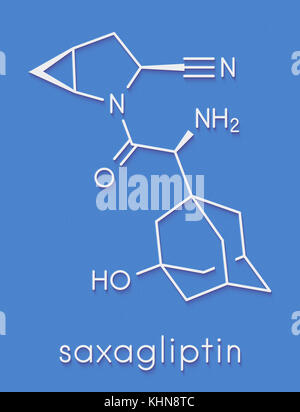 Saxagliptin diabetes drug molecule. Inhibitor of dipeptidyl peptidase-4 (DPP4). Skeletal formula. Stock Photo