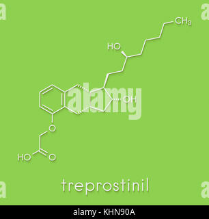 Treprostinil pulmonary arterial hypertension drug molecule. Synthetic analog of prostacyclin (PGI2). Skeletal formula. Stock Photo