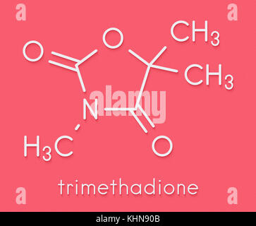Trimethadione anticonvulsant drug molecule. Used in treatment of seizures. Skeletal formula. Stock Photo