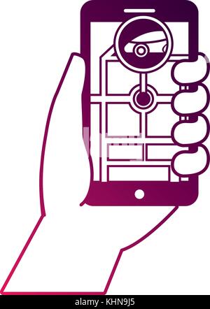 hand holding smartphone car gps navigation Stock Vector