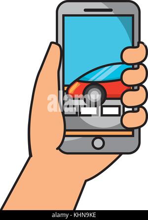 hand holding smartphone car gps navigation Stock Vector