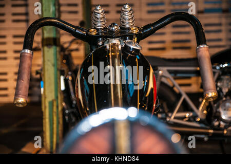 detailed shots of parts and components of an old retro motorcycle veteran Stock Photo