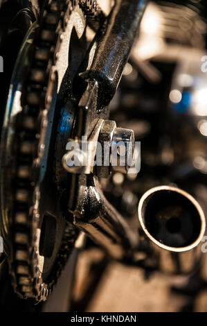 detailed shots of parts and components of an old retro motorcycle veteran Stock Photo