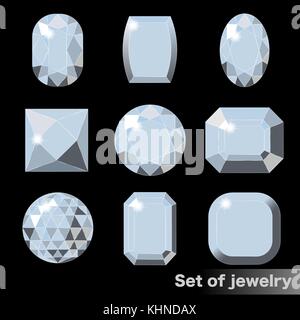 Set of white gems diamond of various shapes. Stock Vector