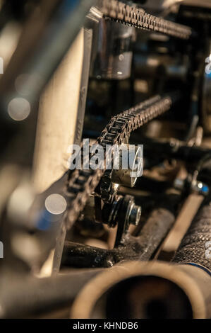 detailed shots of parts and components of an old retro motorcycle veteran Stock Photo