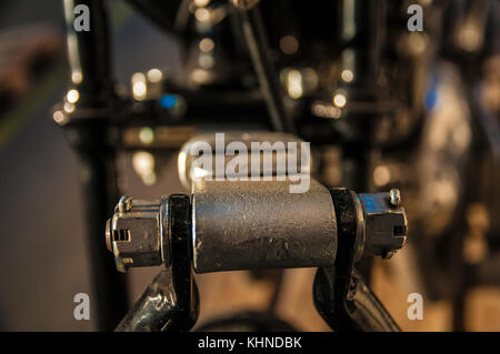 detailed shots of parts and components of an old retro motorcycle veteran Stock Photo