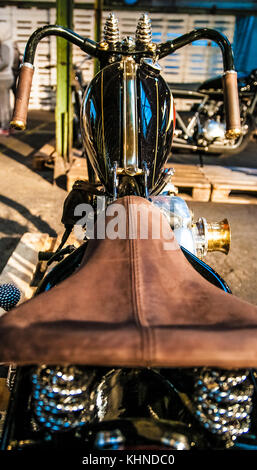 detailed shots of parts and components of an old retro motorcycle veteran Stock Photo