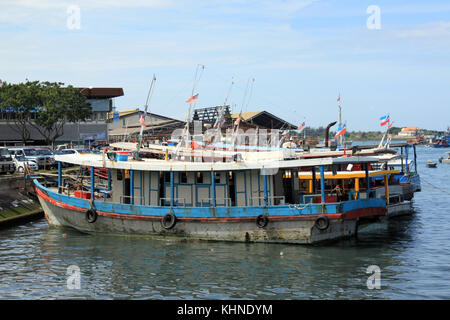 Boats on the coast in Kota Kinabalu in Borneo, Malaysia Stock Photo