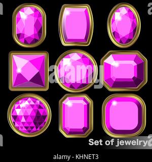 Set of purple gems amethyst of various shapes. Stock Vector