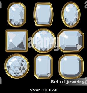 Set of white gems diamond of various shapes. Stock Vector