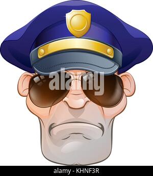 Mean Angry Cartoon Police Man Cop in Shades Stock Vector