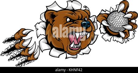Bear Holding Golf Ball Breaking Background Stock Vector