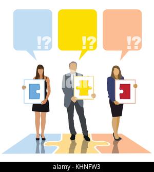 Team members are presenting their own parts of one big project. Creative template. Stock Vector