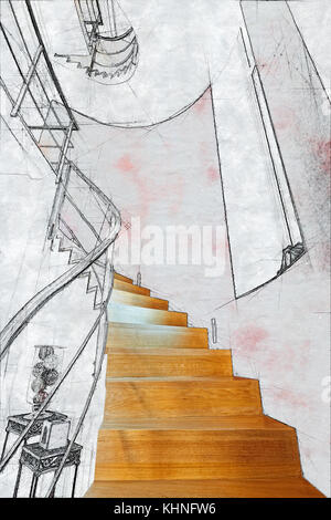 Sketch illustration of a modern staircases in interior Stock Photo