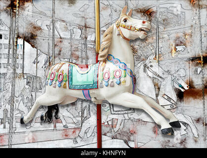 Partial Sketch of a A classic carousel horse. View from side Stock Photo
