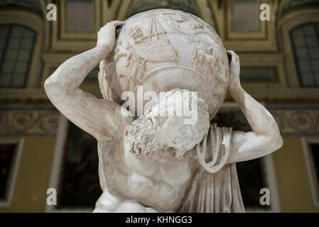 Naples. Italy. Atlas Farnese sculpture, 2nd century A.D. Museo Archeologico Nazionale di Napoli. Naples National Archaeological Museum. Stock Photo